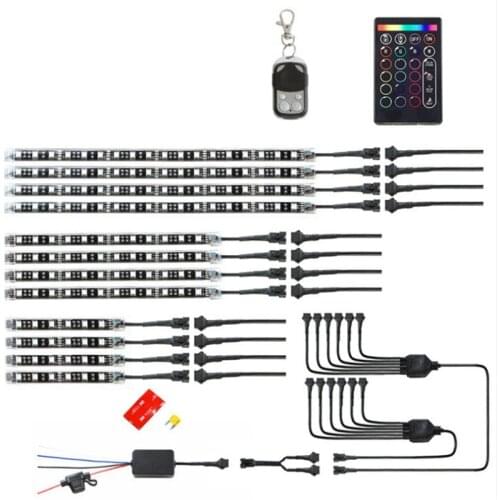 12pcs Motorcycle LED Neon Strip Lamp RGB Voice Control Glow Lights 5050SMD Flexible Neon Strips Kit Wireless Remote Waterproof