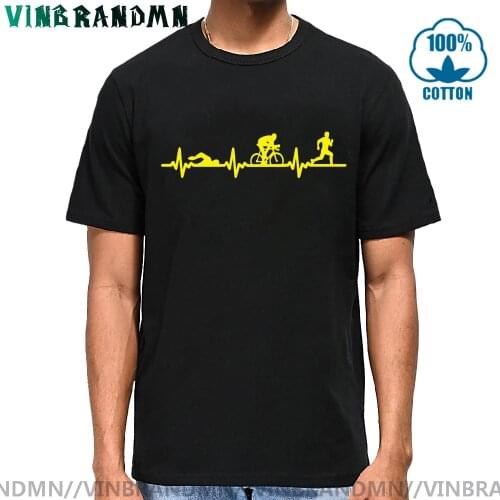 Triathlon ECG Heartbeat T shirt men Funny Swim Bike Run Pulse T-shirt Summer Short Sleeve MTB Biking Sports Tees Hombre Camiseta