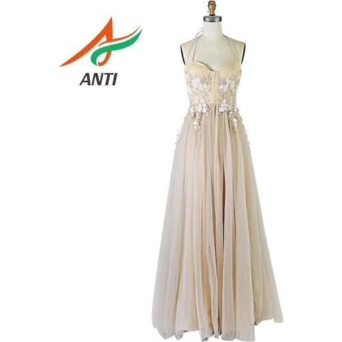 ANTI Evening Dress Long Appliques 3D Flowers Backless 2019 Bride Banquet Elegant Floor-length Formal Party Gowns Robe De Soiree