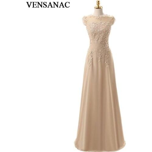 VENSANAC 2018 Illusion O Neck Lace Appliques A Line Long Evening Dresses Party Beading Sash Backless Prom Gowns