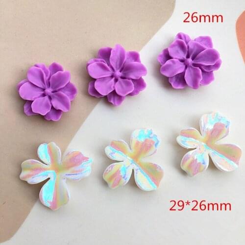 Spring style 50pcs/lot color print cartoon flowers shape resin beads without holes diy jewelry earring/garment accessory