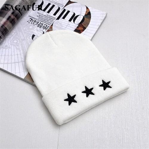 Unisex Leisure Knitted Hat Female Warm Cotton Blends Hat Womens Winter Cap Men Embroidery Stars Hip Hop Skullies Beanies Girls