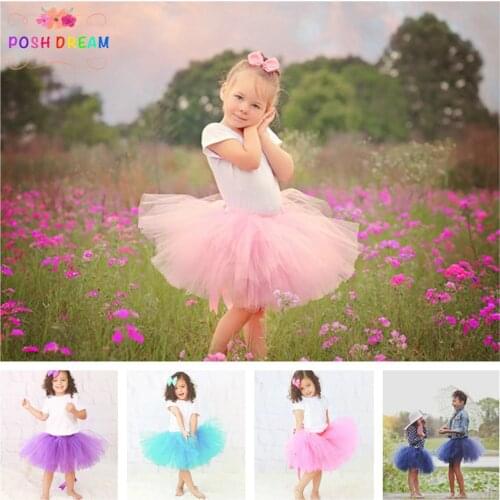 POSH DREAM 4 Color Girl Skirt Pettiskirt Pink Purple Navy Blue Tutu Skirts for Kids Girls Princess Cute Tulle Tutu Skirts