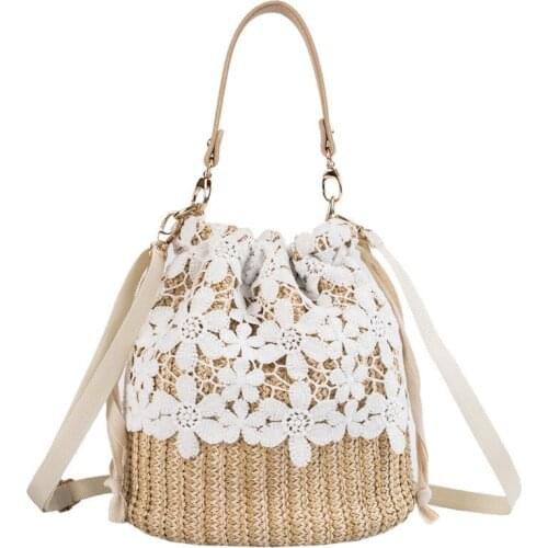 Newhotstacy Bag 06242021 Ladies straw bag lace bucket bag beach bag Messenger Bag straw bag single shoulder bag