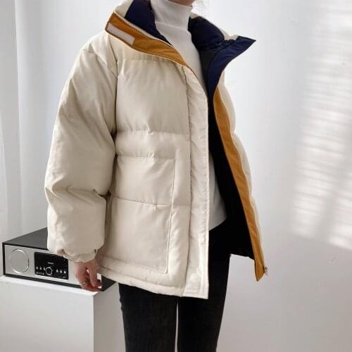 Short color matching cotton coat womens winter 2021 new thick and warm solid color bread coat