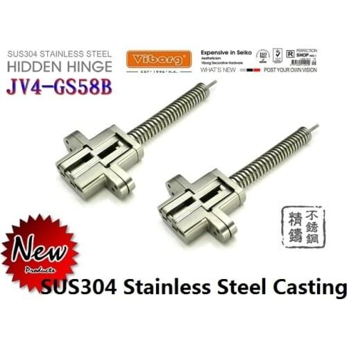 1 pair) VIBORG SUS304 Stainless Steel Heavy duty Self-closing Invisible Spring Closer Door Hinge Invisible Hinges, JV4-GS58B