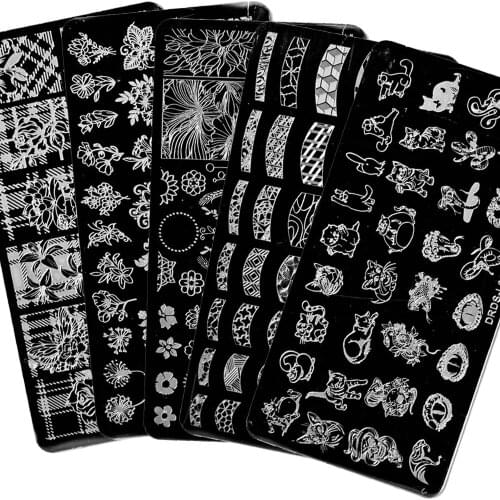 1pcs 6*12cm Nail Art Stamping Plates Animal/Flower/Letter/Feather/Geometry Template Stainless Steel Tools Image Stencil KH-08