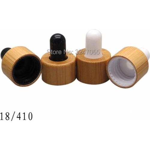 100pcs/pack 18/410 Cosmetic Essential Oil Bamboo Dropper Caps with Glass Pipette,Glass Pieptte with Bamoo Lip for Essence Bottle
