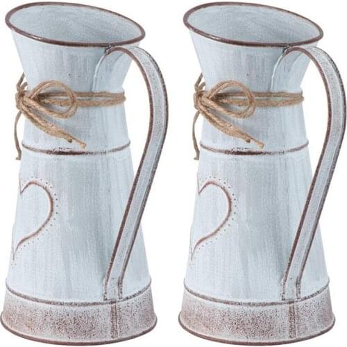 2Pcs Flower Vase Vintage Galvanized Rustic Farmhouse Pastoral Flower Pot Bucket for Home Table Decoration