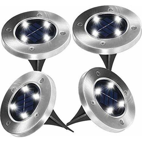 4pcs Solar Powered Ground Lights Chrome Outdoor Garden LED Deck Decking Lights Pathway Landscape Underground Lawn Lamp