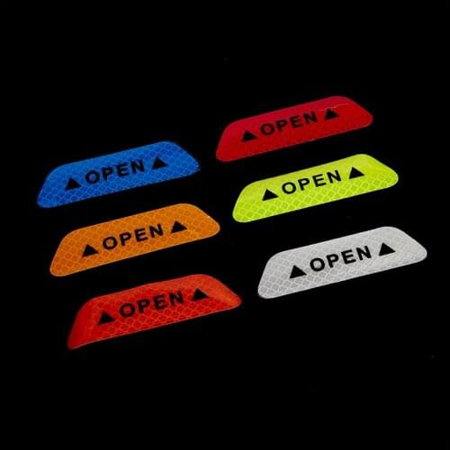 4Pcs OPEN Car Reflective Tape Warning Stickers Door Opening Tips Anti-collision Stickers Protect Strips Decorative Stickers