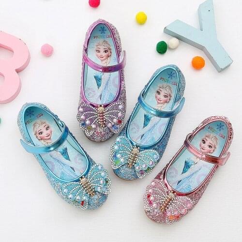 Princess Kid Leather Shoes for Girls Casual Glitter Frozen Children Girl dance Shoes Butterfly Bowknot Sandals 2-10 Years Old