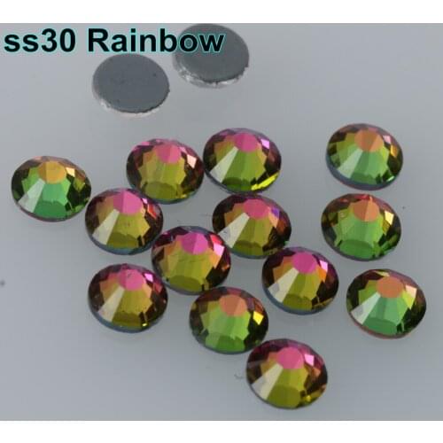 Free Shipping! 288pcs/Lot, ss30 (6.3-6.5mm) High Quality DMC Rainbow Iron On Rhinestones / Hot fix Rhinestones