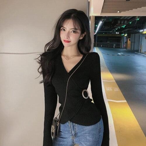 Womens Spring Summer Style Blouse Shirt Womens Knitted Button Solid V-neck Temperament Korean Slim Tops DD8469