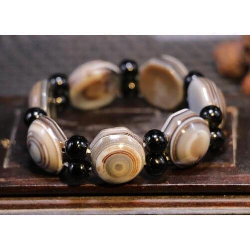 Big Fortune Tibetan Top Onyx Heaven Eye dZi Bead Bracelet Bangle Amulet Talisman LLZB Timestown