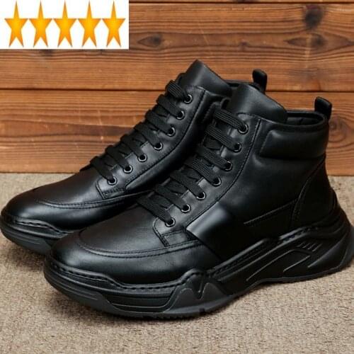 Leather Genuine England Ankle Style Boots Men Winter Warm Casual Brand Lace Up Black High-Top Sneakers Platform Shoes