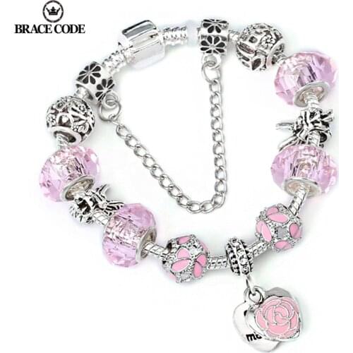 BRACE CODE Mothers Day MOM Letter Pink Pendant Bracelet for Women Silver Plated Chain Mother Brand Bracelet Fine Jewelry Gift