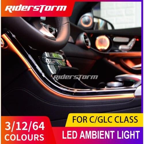 For Mercedes C class w205 C200 C250 door panel ambient lamp GLC300 x253 Atmosphere lighting colorful 3 /12 /64 colors