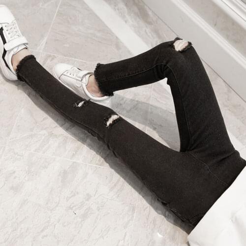 Baby Girl Jeans 2019 Autumn New Childrens Black Denim Pants Kids Girls Thin Pencil Pants Fashion Ripped Jeans for Girls Trouser