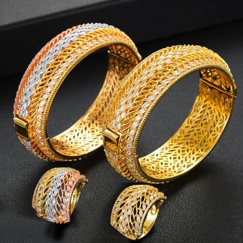 GODKI BIG Luxury Full CZ Bangle Ring Sets Jewelry Set For Women Wedding Cubic Zircon Crystal CZ aretes de mujer modernos 2020