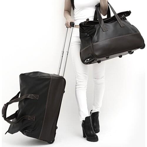 PU Leather Rolling Luggage Spinner Men Business Travel Bags Waterproof Retro Cowhide Suitable Wheels Carry On Trolley