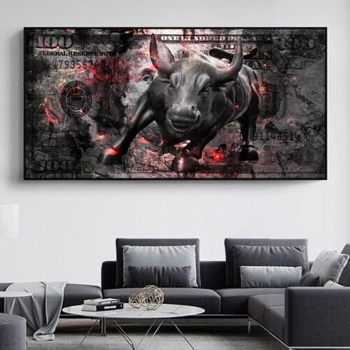 Burning Bull Wall Street Art Money Decorative Painting On The Canvas Prints Dollar Motivational Poster Picture For Office Room
