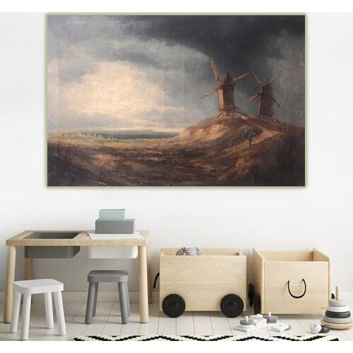 Citon John Constable《Storm clouds above two windmills》Canvas Art Oil painting Picture Backdrop Wall Decor Home Decoration