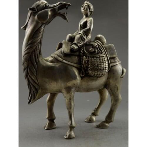 Exquisite Interesting Collectible Decorated Old Handwork Tibetan Silver Camel Carry Dowager Statue