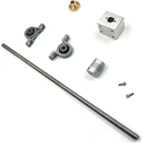 T8 Lead Screw Kit ,300mm Length 8mm Dia Horizontal 2mm Lead Screw Rod & Pillow Block Mounted Bearing for 3D Printer Set of 6