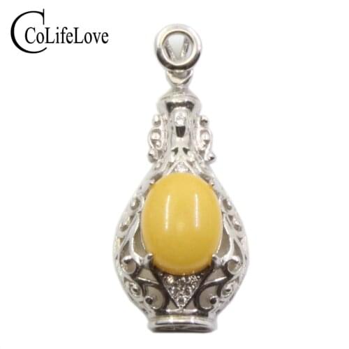 CoLife Jewelry vintage amber silver pendant for woman 8mm*10mm natural yellow amber silver pendant 925 silver amber jewelry