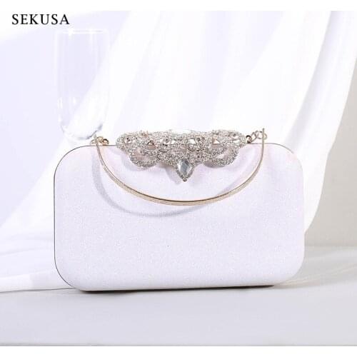 Fashion Crown Metal Diamonds Evening Bags PU Lady Shoulder Chain Handbags Shoulder Chain Party Day Clutches Purse