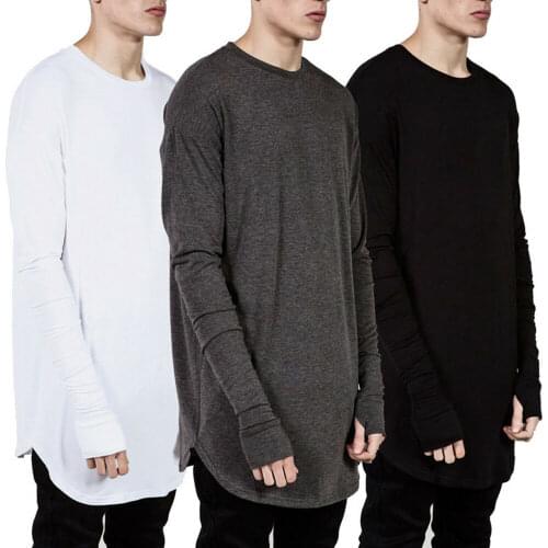 2021New Fashion All-match Men\s Casual Long Sleeve T-shirt Thumb Hole Loose Pullover Hip Pop Top Round Neck Spring Autumn Wint