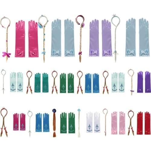 Accessories Set Gloves Wig Hair Clips Elsa Anna Kids Jewelry Kids Party Dress Up 2 Piece Set Princess