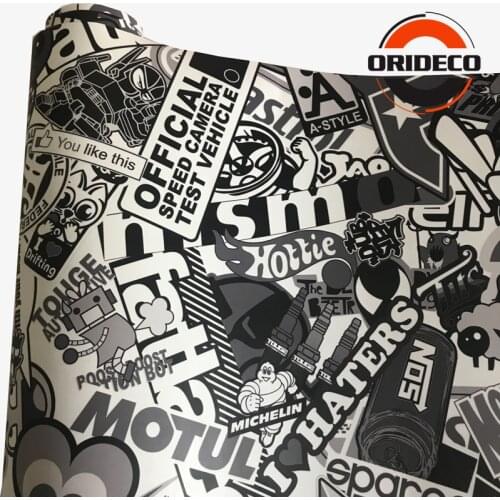 10/20/30/40/50X152CM Black&White JDM Cartoon Printed Graphics Stickerbomb Car Vinyl Film Wrap Scooter Motorbike Car Decal