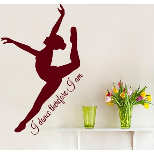 Elegant Ballet Dancer Quotes Decal I Dance Therefore I Am Vinilos Decorativos Wall Stickers For Bedroom Vogue Pattern SYY028