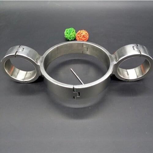 BDSM Torture Bondage Restraints Stainless Steel Handcuffs Collar Slave Restraints Hand Cuffs Adult Sex Toys For Men Women Couple