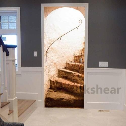 New Wall Decals Mural 3D Step Vintage Staircase Door Sticker DIY Selfadhesive Waterproof Poster For Print Art Picture Home Decor