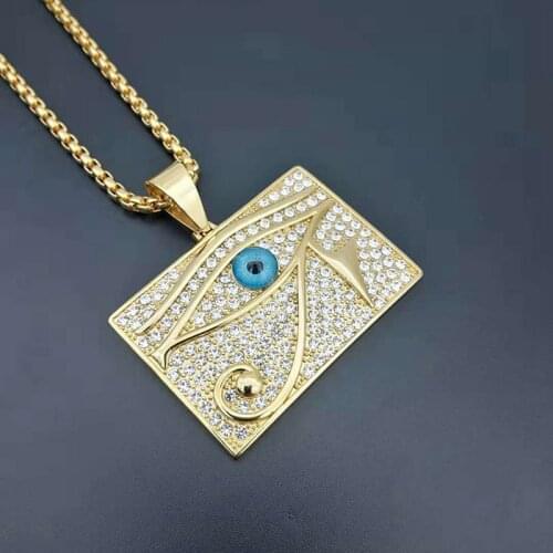 Hip Hop Bling Iced Out Stainless Steel The Eye of Horus Geometric Sqaure Pendants Necklace for Men Rapper Jewelry Drop Shipping
