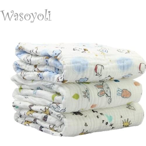 1 Piece Wasoyoli Swaddles 110*110cm 6 Layers High Density Blankets 100% Seersucker Muslin Cotton With White Edge Bath Hold Wraps