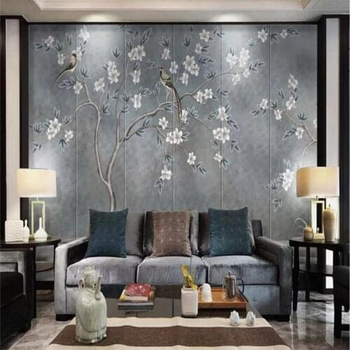 Custom wallpaper retro flowers and birds landscape TV background wall painting decoration - high-grade waterproof material