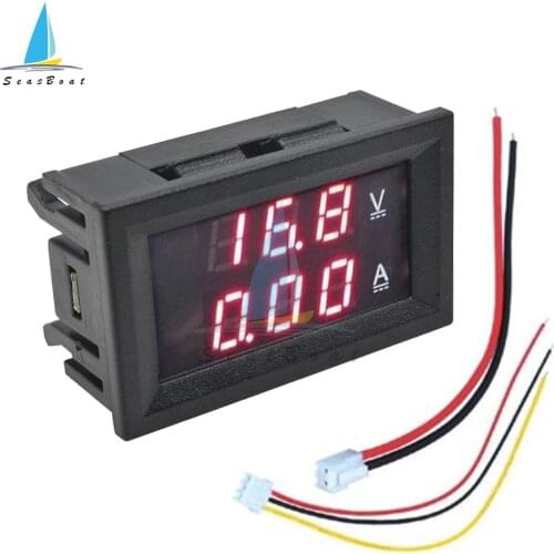 DC 0-100V 100A Digital Voltmeter Ammeter Dual Display Voltage Detector Current Meter Panel Amp Volt Gauge 0.56" Red Blue LED