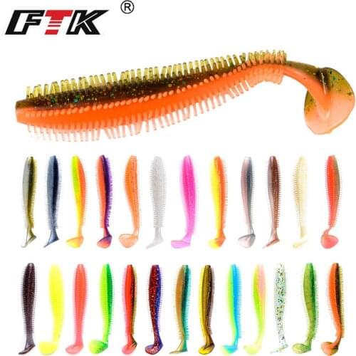FTK 90mm 120mm Fishing Soft Lure Sea Cucumber Paddle T-Tail Single Tails Carp Grub Worm Silicone Wobbler Spiky Shad Baits