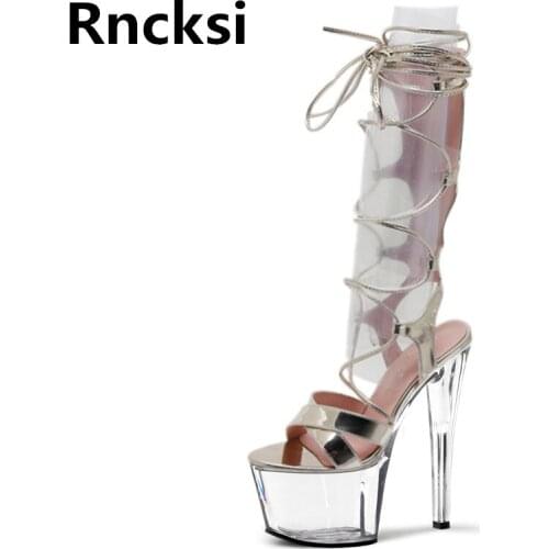 Rncksi New Platform Summer Women Pole Dance Sexy Straps 17cm Sandals Wedding Party 17cm High Heels Sandals Shoes