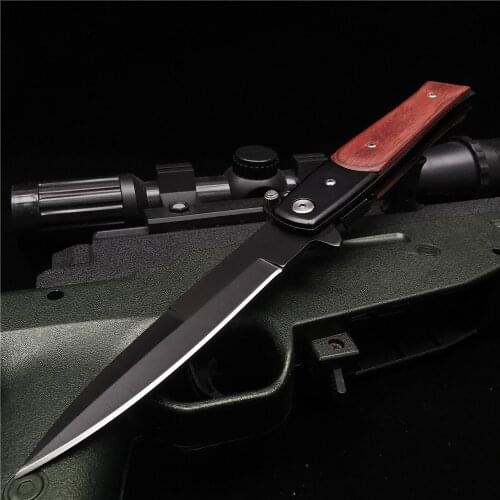 23CM (8.9') 58HRC Folding Knife Pocket Knife Outdoor Camping 8cr15mov Blade Wooden Handle Hunting Survival Tactical Knife, Tool