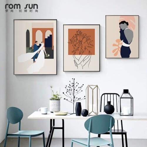 Modern Bride and groom Infatuated Canvas Painting Posters and Print Minimalist Wall Art Pictures For Living Room Bedroom Aisle