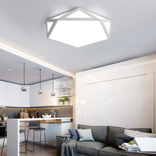 Modern living room LED ceiling lamp wrought iron black and white lamp chandelier geometric bedroom study lighting