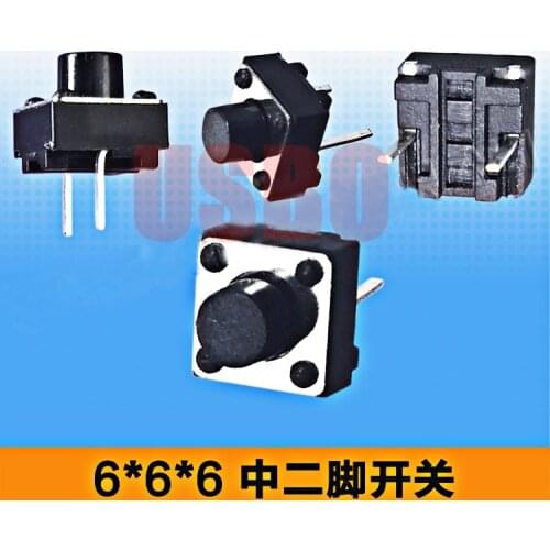 2 Pins In The Middle Sensitive Microswitch Tactile Push Button Switch Tact Thin Touch Switch Black 6*6*6mm