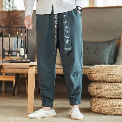 2019 Spring Chinese Style Cotton Pants Men Jogger Japanese Streetwear Joggers Men Pants Hip Hop Trousers Men Pants KK3244