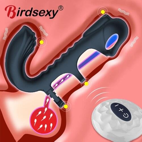 Vibrating Double Penetration Penis Massager Rings Sex Toys for Men Strap On Anal Plug Dildo Butt Plug Vibrators for Men Couples