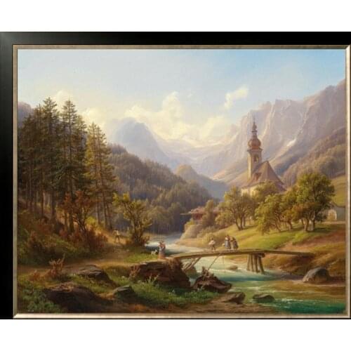 Cross-Stitch Scenery Embroider Churches in Ramsau Needlework 14CT Unprinted DIY Cross Stitch Kits Handmade Arts Wall Decor